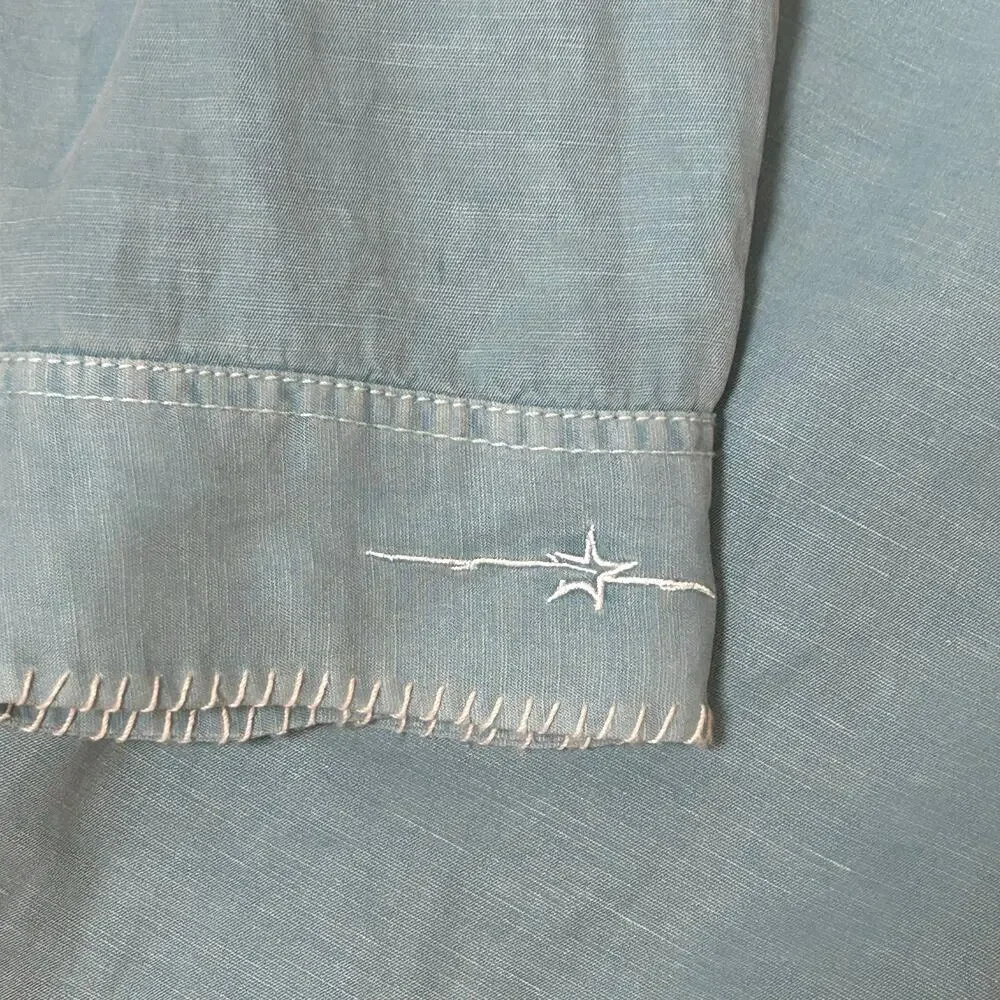 Ryan Michael men's silk linen blend turquoise snap button western shirt XL - Picture 6 of 12